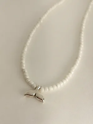 Κολιέ Λευκή Χάντρα Ουρά Γοργόνας ασημί