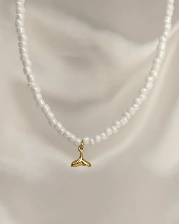 Κολιέ Λευκή Χάντρα Ουρά Γοργόνας χρυσό