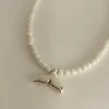 Κολιέ Λευκή Χάντρα Ουρά Γοργόνας ασημί