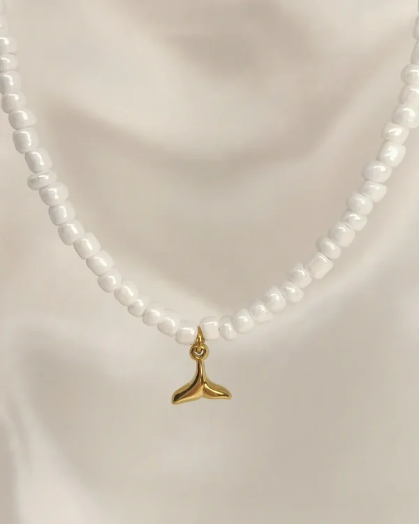 Κολιέ Λευκή Χάντρα Ουρά Γοργόνας χρυσό