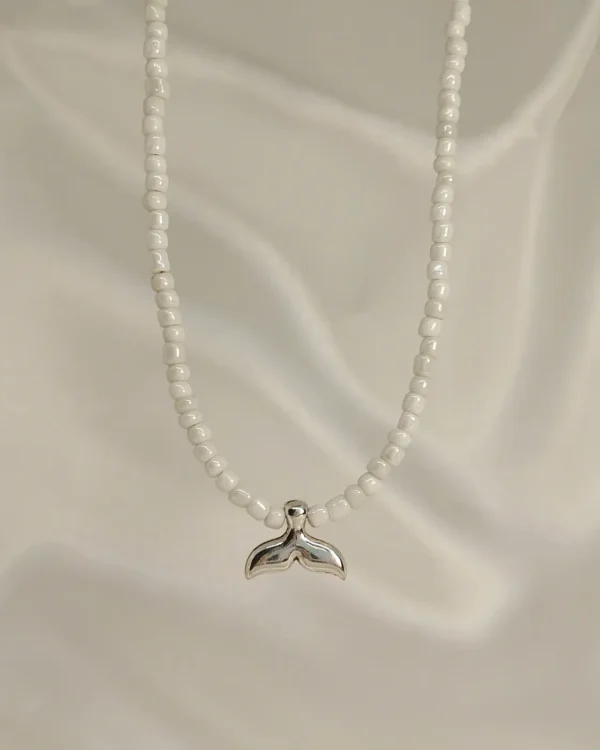 Κολιέ Λευκή Χάντρα Ουρά Γοργόνας ασημί