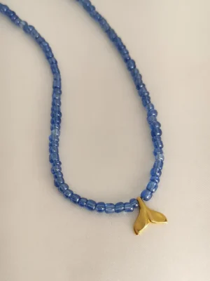 Κολιέ Μπλε Χάντρα Ουρά Γοργόνας χρυσό