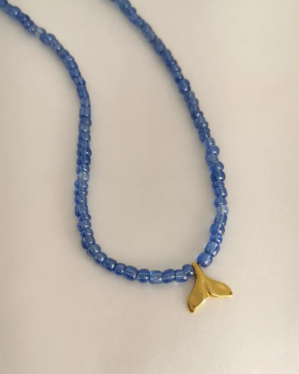 Κολιέ Μπλε Χάντρα Ουρά Γοργόνας χρυσό