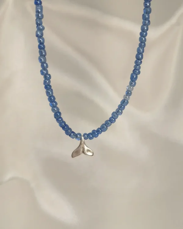 Κολιε Μπλε Χάντρα Ουρά Γοργόνας ασημί