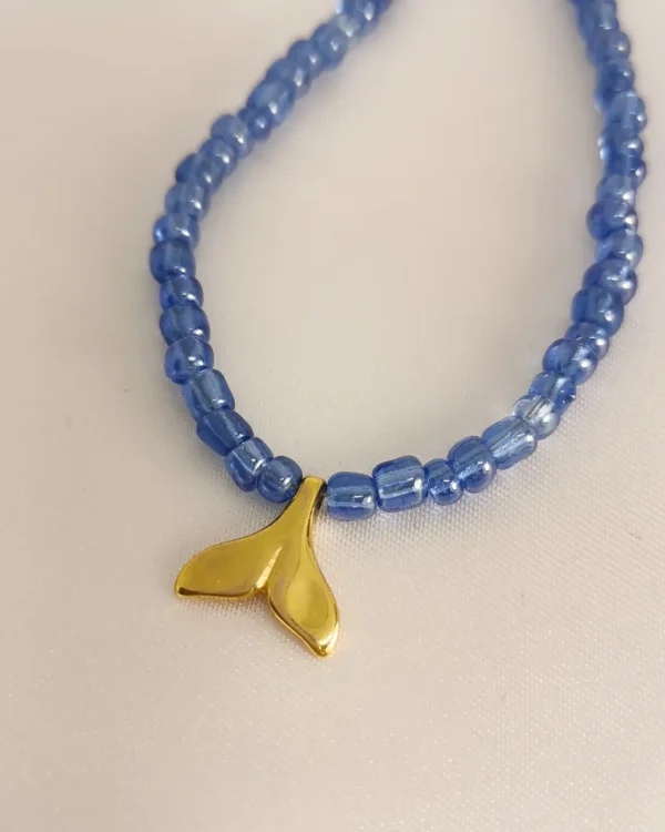 Κολιέ Μπλε Χάντρα Ουρά Γοργόνας χρυσό