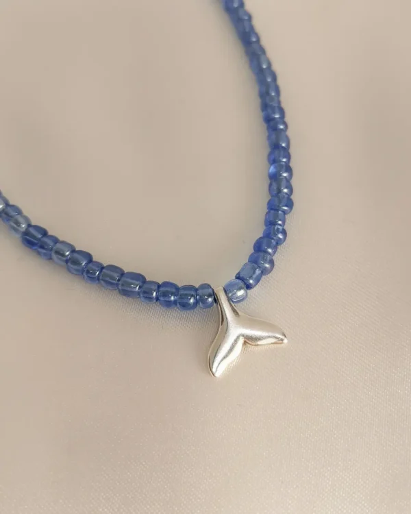 Κολιε Μπλε Χάντρα Ουρά Γοργόνας ασημί