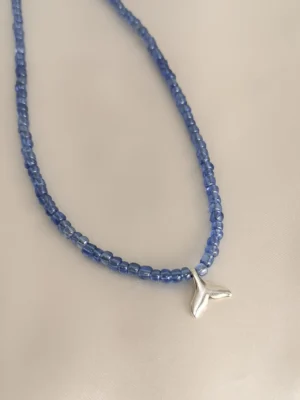 Κολιε Μπλε Χάντρα Ουρά Γοργόνας ασημί