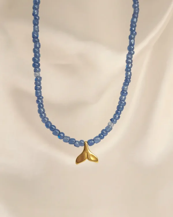 Κολιέ Μπλε Χάντρα Ουρά Γοργόνας χρυσό