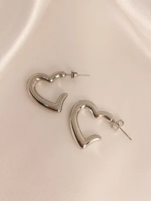 Σκουλαρίκια Κρίκοι Καρδιές ασημένια