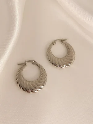 Σκουλαρίκια Κρίκοι Ανάγλυφοι Φλατ ασημένια