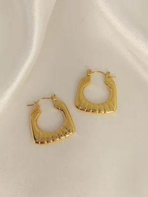 Σκουλαρίκια Κρίκοι Τετραγωνισμένοι με Σχέδιο χρυσά