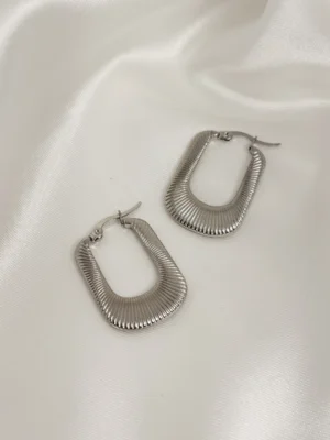 Σκουλαρίκια Κρίκοι Τετραγωνισμενοι ασημένια