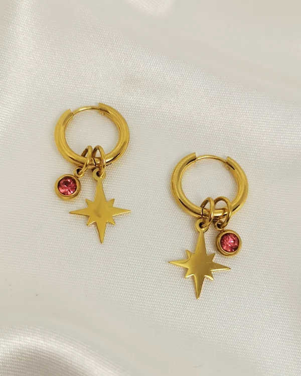 Σκουλαρίκια Κρίκος Άστρο Ροζ Διαμαντάκι χρυσά
