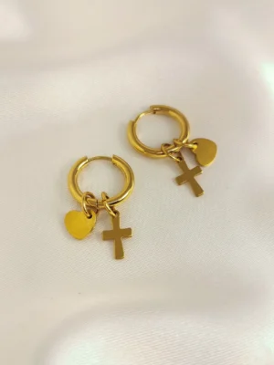 Σκουλαρίκια Κρίκος Σταυρός Καρδιά χρυσά
