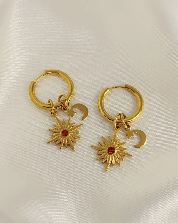 Σκουλαρίκια Κρίκος Άστρο Ανάγλυφο Φεγγαράκι χρυσά