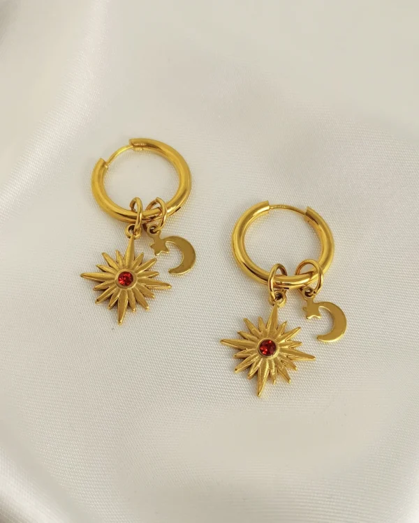 Σκουλαρίκια Κρίκος Άστρο Ανάγλυφο Φεγγαράκι χρυσά