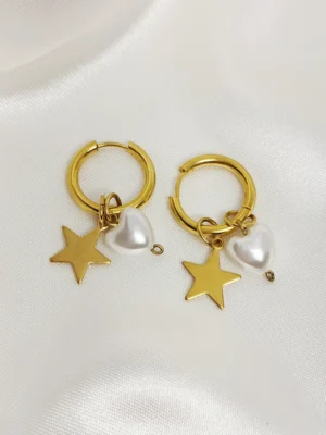 Σκουλαρίκια Κρίκος Αστέρι Πέρλα Καρδιά χρυσά