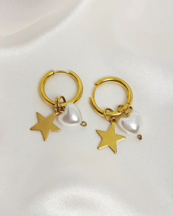 Σκουλαρίκια Κρίκος Αστέρι Πέρλα Καρδιά χρυσά