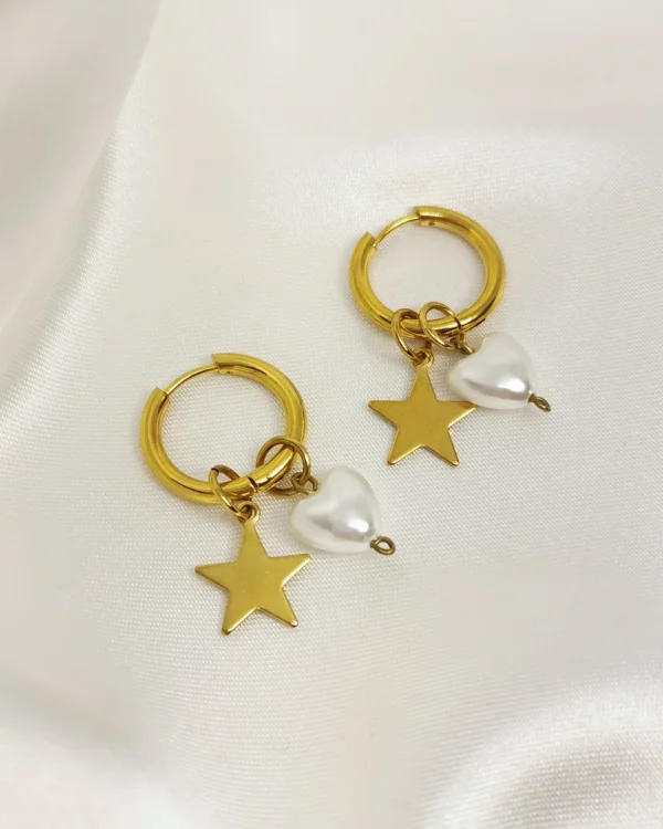 Σκουλαρίκια Κρίκος Αστέρι Πέρλα Καρδιά χρυσά