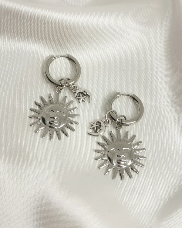 Σκουλαρίκια Κρίκος Ήλιος Φεγγαράκι ασημένια