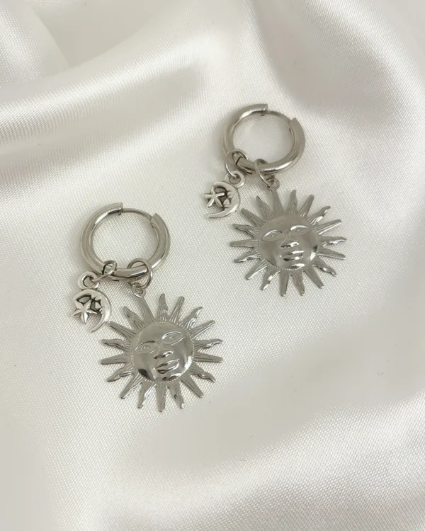 Σκουλαρίκια Κρίκος Ήλιος Φεγγαράκι ασημένια
