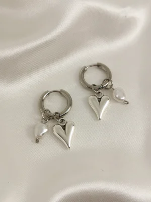 Σκουλαρίκια Κρίκος Καρδιά Πέρλα ασημένια