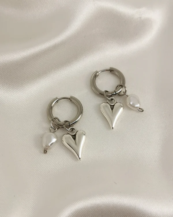 Σκουλαρίκια Κρίκος Καρδιά Πέρλα ασημένια