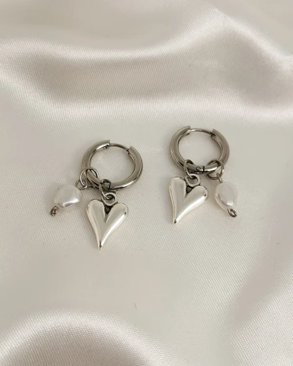 Σκουλαρίκια Κρίκος Καρδιά Πέρλα ασημένια