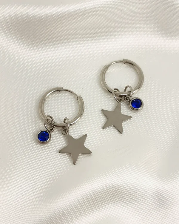 Σκουλαρίκια Κρίκος Αστέρι Μπλε Διαμαντάκι ασημένια