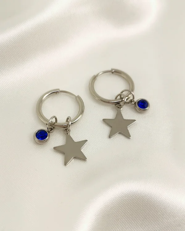 Σκουλαρίκια Κρίκος Αστέρι Μπλε Διαμαντάκι ασημένια