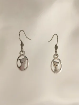 Σκουλαρίκια Κρεμαστά Γάτα ασημένια