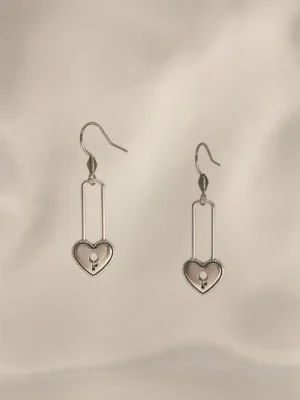 Σκουλαρίκια Κρεμαστά Κλειδαριά Καρδιά ασημένια