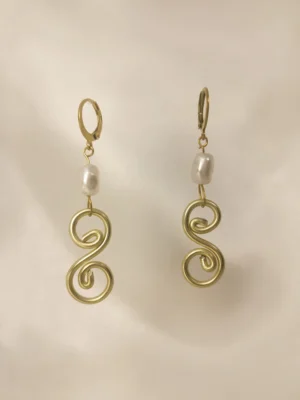 Σκουλαρίκια Χειροποίητα Πέρλα Σπείρα χρυσά