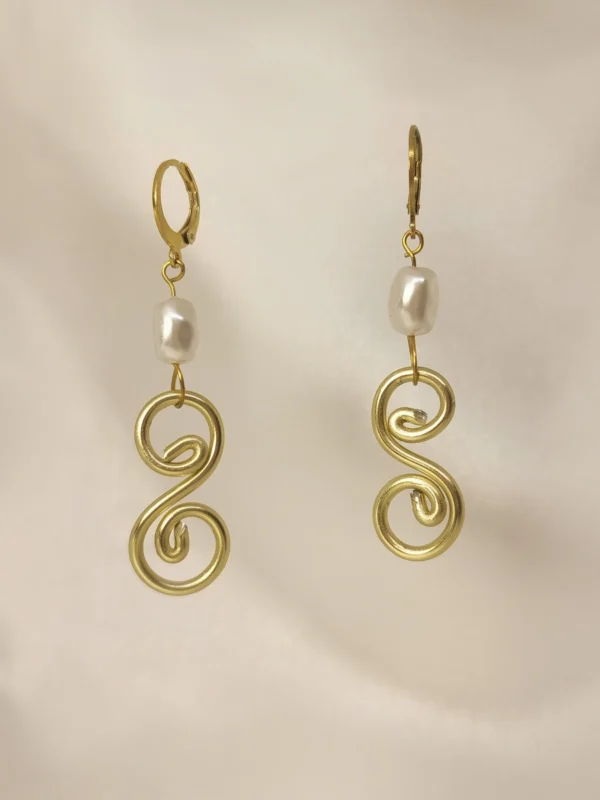 Σκουλαρίκια Χειροποίητα Πέρλα Σπείρα χρυσά