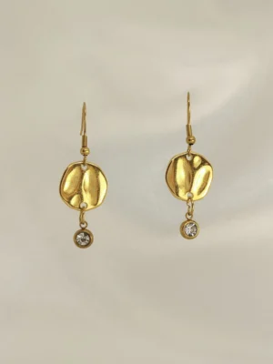 Σκουλαρίκια Κρεμαστά Φλουρί Διαμαντάκι χρυσά