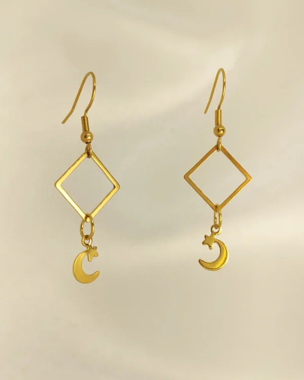 Σκουλαρίκια Κρεμαστά Ρόμβος Φεγγαράκι χρυσά