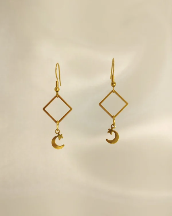 Σκουλαρίκια Κρεμαστά Ρόμβος Φεγγαράκι χρυσά
