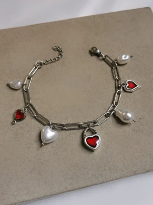 Βραχιόλι Charm Καρδιά Πέρλα ασημένιο