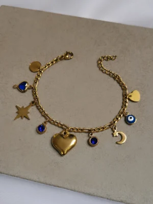 Βραχιόλι Charm Καρδιά Μπλε χρυσό