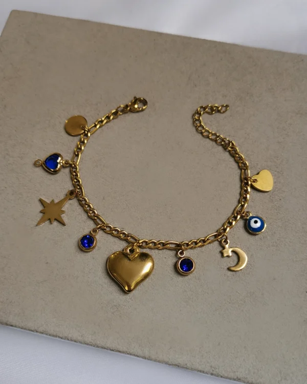 Βραχιόλι Charm Καρδιά Μπλε χρυσό