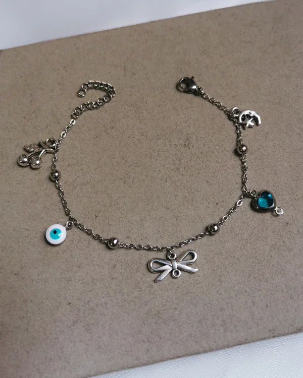 Untitled536_20251007173925_result Βραχιόλι Charm Φιόγκος Γαλάζιο ασημένιο