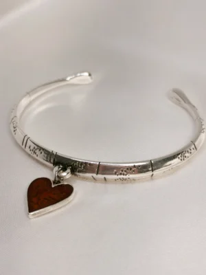 Βραχιόλι χειροπέδα Καρδιά Μπορντό ασημένιο