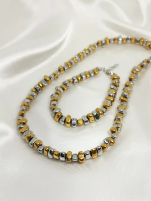 Σετ Κολιέ Βραχιόλι αιματίτη χρυσό ασημένιο mix