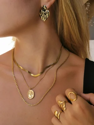 Κολιέ Σετ τριπλό λουλούδι χρυσό