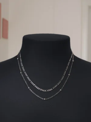 Κολιέ Σετ διπλό απλό ασημένιο