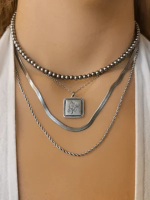 Κολιέ Σετ τετραπλό τριαντάφυλλο ασημένιο