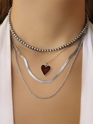 Κολιέ Σετ τετραπλό Καρδιά ασημένιο