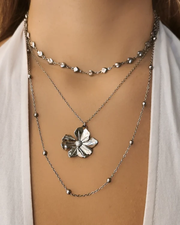 Untitled635_20251103154637_result Κολιέ Σετ τριπλό λουλούδι ασημένιο