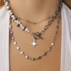 Κολιέ Σετ τριπλό άστρο αιματίτης πέρλα ασημένιο