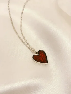 Κολιέ Καρδιά Μπορντό ασημένιο